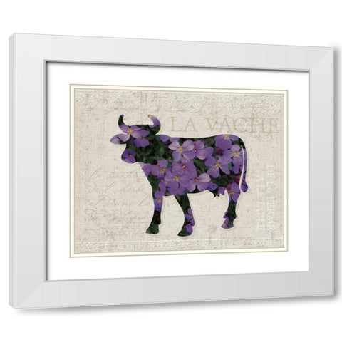 Flower Farm Bull White Modern Wood Framed Art Print with Double Matting by Hogan, Melody