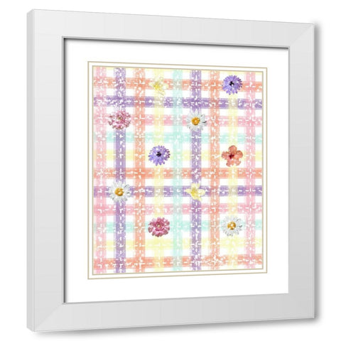 Unique Plaid with Flowers White Modern Wood Framed Art Print with Double Matting by Hogan, Melody