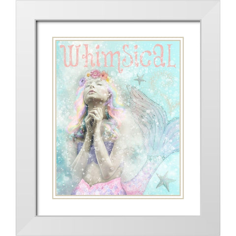 Whimsical Mermaid White Modern Wood Framed Art Print with Double Matting by Hogan, Melody