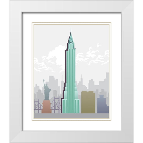 Deco World Landmarks 1 White Modern Wood Framed Art Print with Double Matting by Hogan, Melody