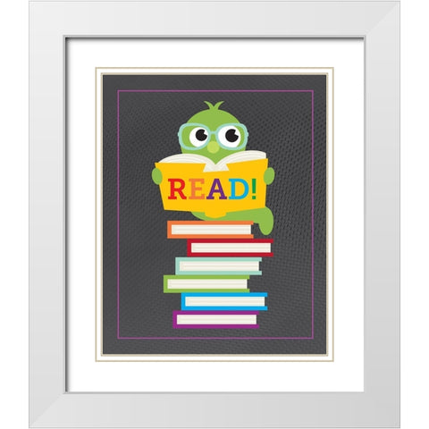 Read Books 5 White Modern Wood Framed Art Print with Double Matting by Hogan, Melody