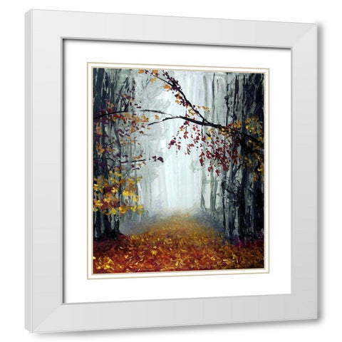 Autumn Rain White Modern Wood Framed Art Print with Double Matting by Hogan, Melody