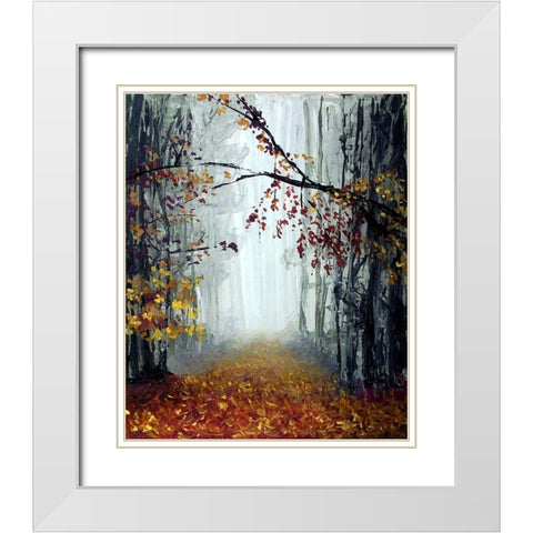 Autumn Rain White Modern Wood Framed Art Print with Double Matting by Hogan, Melody