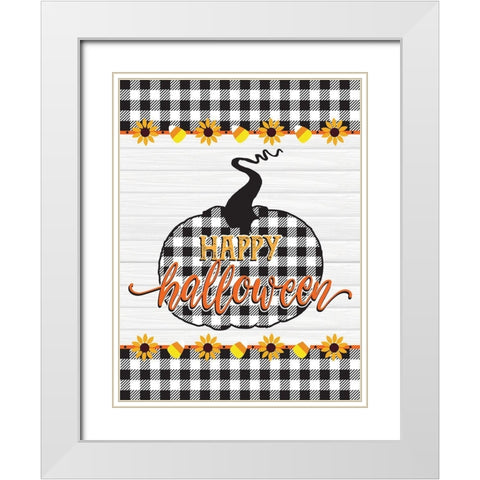 Happy Halloween Buffalo Plaid 1 White Modern Wood Framed Art Print with Double Matting by Hogan, Melody