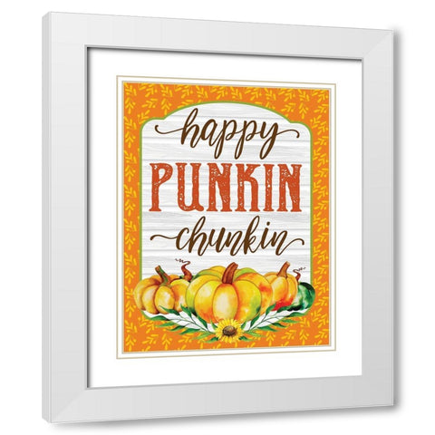 Happy Punkin Chunkin White Modern Wood Framed Art Print with Double Matting by Hogan, Melody