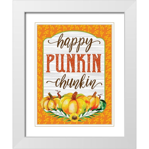 Happy Punkin Chunkin White Modern Wood Framed Art Print with Double Matting by Hogan, Melody