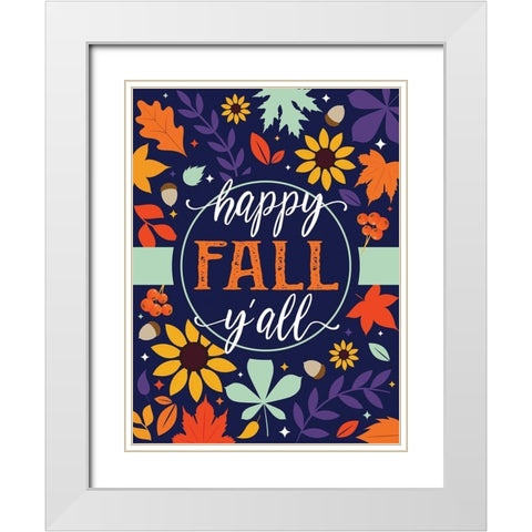 Navy Fall Floral White Modern Wood Framed Art Print with Double Matting by Hogan, Melody