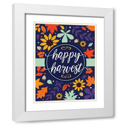 Navy Happy Harvest White Modern Wood Framed Art Print with Double Matting by Hogan, Melody