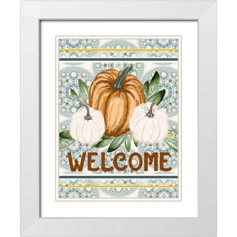 Welcome Pumpkin Mandala White Modern Wood Framed Art Print with Double Matting by Hogan, Melody