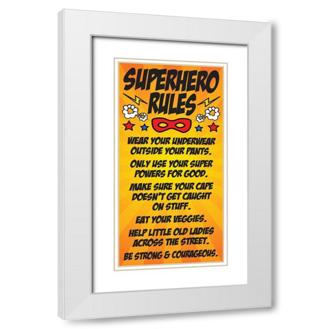Superhero Rules White Modern Wood Framed Art Print with Double Matting by Hogan, Melody