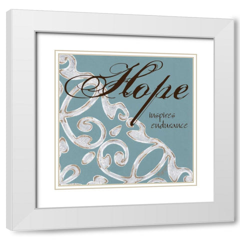 Crackle Filigree Hope White Modern Wood Framed Art Print with Double Matting by Hogan, Melody