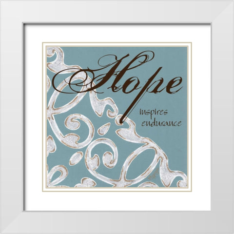 Crackle Filigree Hope White Modern Wood Framed Art Print with Double Matting by Hogan, Melody