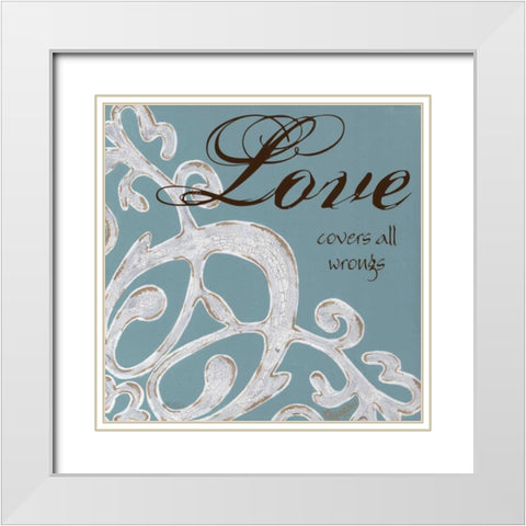 Crackle Filigree Love White Modern Wood Framed Art Print with Double Matting by Hogan, Melody