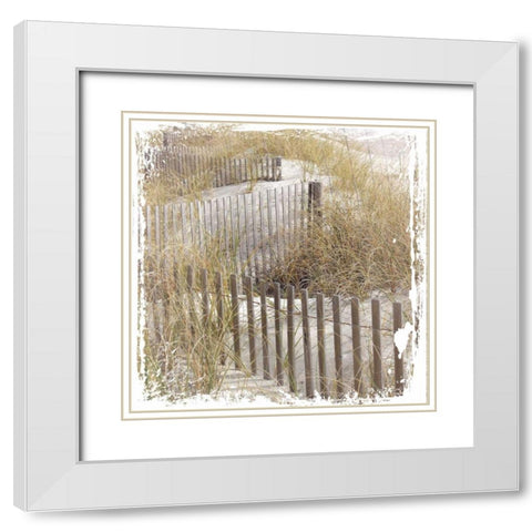 Fence By The Beach White Modern Wood Framed Art Print with Double Matting by Hogan, Melody