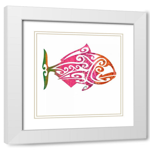 Tribal Koi 4 White Modern Wood Framed Art Print with Double Matting by Hogan, Melody