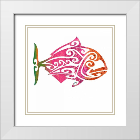 Tribal Koi 4 White Modern Wood Framed Art Print with Double Matting by Hogan, Melody