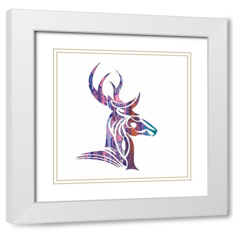 Tribal Buck 2 White Modern Wood Framed Art Print with Double Matting by Hogan, Melody
