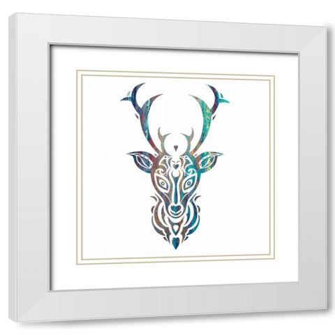 Tribal Buck 3 White Modern Wood Framed Art Print with Double Matting by Hogan, Melody