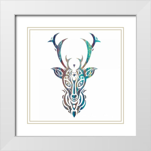 Tribal Buck 3 White Modern Wood Framed Art Print with Double Matting by Hogan, Melody