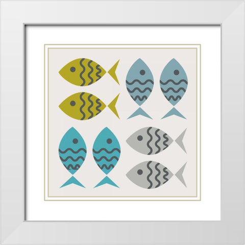 Fishy March White Modern Wood Framed Art Print with Double Matting by Hogan, Melody