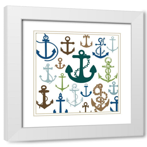 Natural Anchors White Modern Wood Framed Art Print with Double Matting by Hogan, Melody