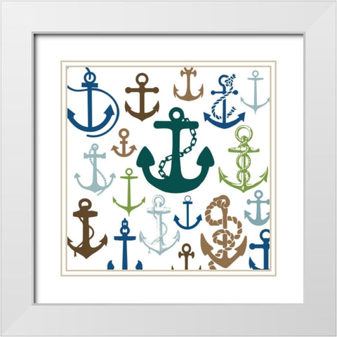 Natural Anchors White Modern Wood Framed Art Print with Double Matting by Hogan, Melody