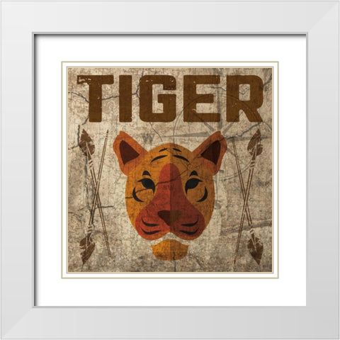 Safari Tiger White Modern Wood Framed Art Print with Double Matting by Hogan, Melody