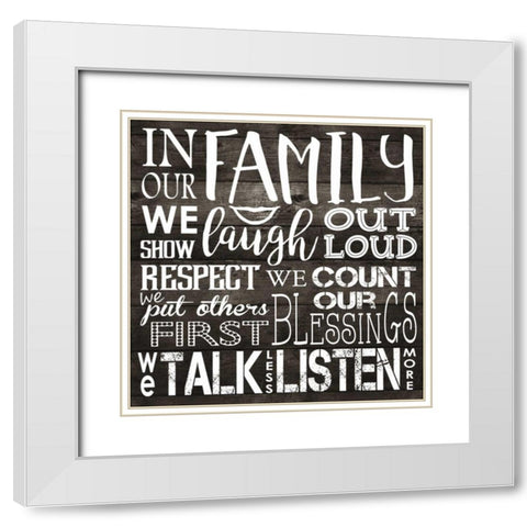 In Our Family On Wood White Modern Wood Framed Art Print with Double Matting by Hogan, Melody
