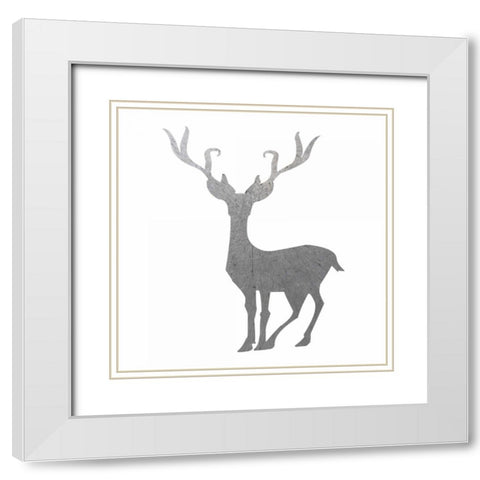 Silver Deer 4 White Modern Wood Framed Art Print with Double Matting by Hogan, Melody