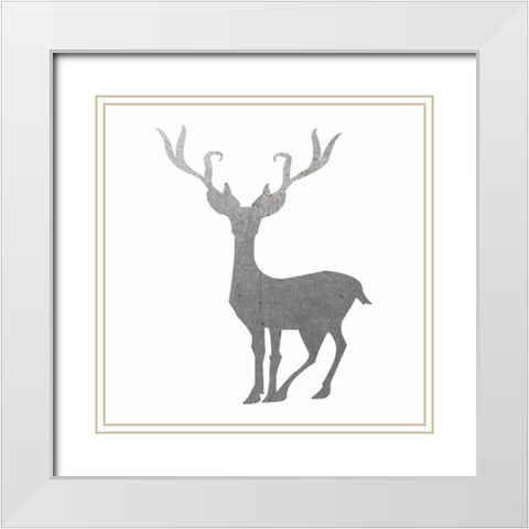 Silver Deer 4 White Modern Wood Framed Art Print with Double Matting by Hogan, Melody