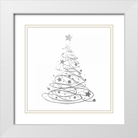 Silver Trees 4 White Modern Wood Framed Art Print with Double Matting by Hogan, Melody