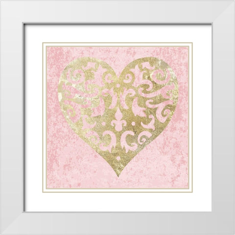 Heart Glitz 3 White Modern Wood Framed Art Print with Double Matting by Hogan, Melody