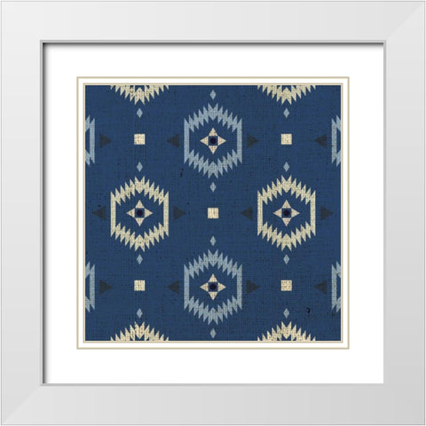 Indigo Squares Droplets White Modern Wood Framed Art Print with Double Matting by Hogan, Melody
