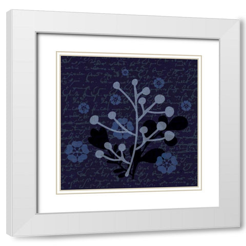 Indigo Olive Branch White Modern Wood Framed Art Print with Double Matting by Hogan, Melody
