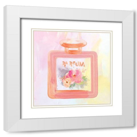 Watercolor Perfume Bottles Flowers 1 White Modern Wood Framed Art Print with Double Matting by Hogan, Melody