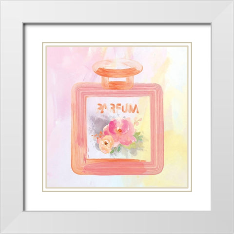 Watercolor Perfume Bottles Flowers 1 White Modern Wood Framed Art Print with Double Matting by Hogan, Melody