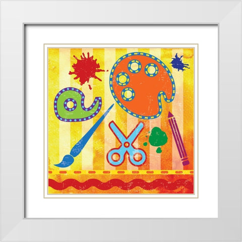 Colorful Kids Icons 2 White Modern Wood Framed Art Print with Double Matting by Hogan, Melody