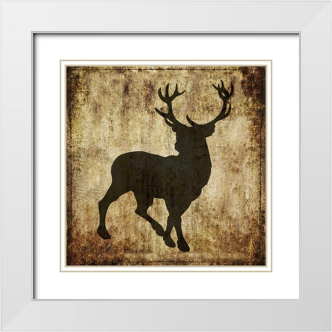 Barbwire Deer White Modern Wood Framed Art Print with Double Matting by Hogan, Melody