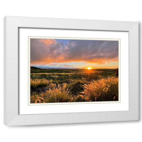 Sunset On Saddle Road White Modern Wood Framed Art Print with Double Matting by Nebula, Melissa