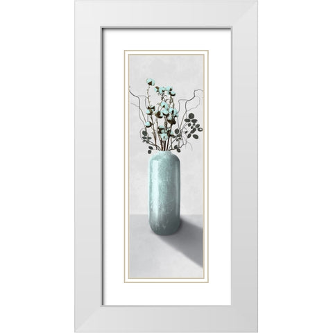 Teal Cotton Bouquet 2 White Modern Wood Framed Art Print with Double Matting by Prime, Marcus