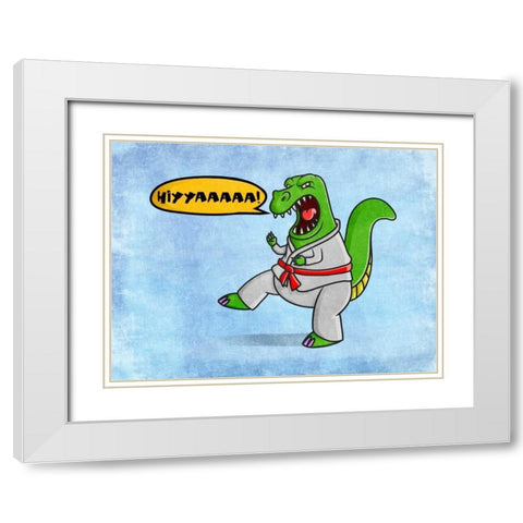 Karate Dino White Modern Wood Framed Art Print with Double Matting by Prime, Marcus
