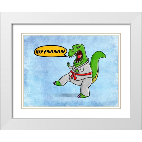 Karate Dino White Modern Wood Framed Art Print with Double Matting by Prime, Marcus