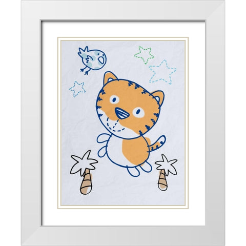Playful Tiger White Modern Wood Framed Art Print with Double Matting by Prime, Marcus
