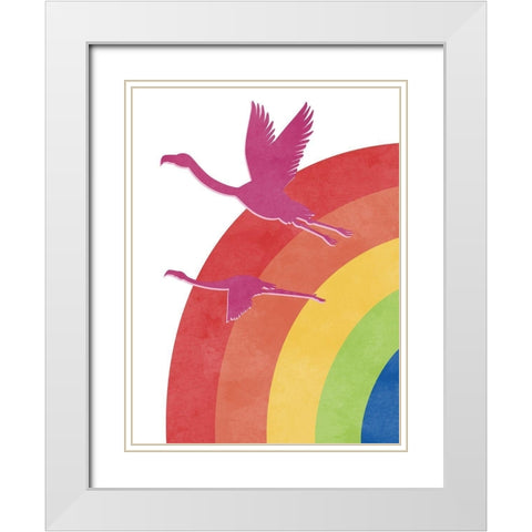 Flamingo Flight White Modern Wood Framed Art Print with Double Matting by Prime, Marcus