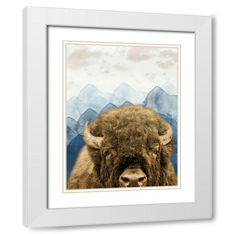 Mountain Fluffy Bison White Modern Wood Framed Art Print with Double Matting by Prime, Marcus