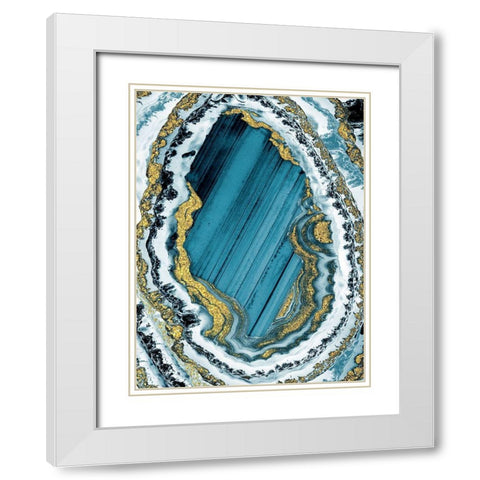 Golden Teal Geode 1 White Modern Wood Framed Art Print with Double Matting by Prime, Marcus