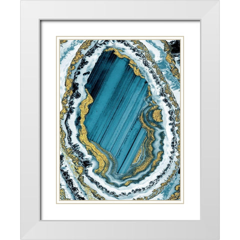 Golden Teal Geode 1 White Modern Wood Framed Art Print with Double Matting by Prime, Marcus