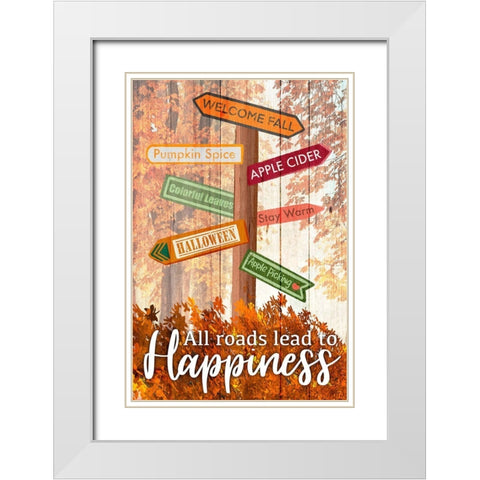 Happiness Roads White Modern Wood Framed Art Print with Double Matting by Prime, Marcus
