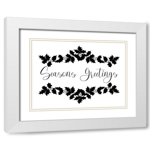 Seasons Greetings Holly White Modern Wood Framed Art Print with Double Matting by Prime, Marcus