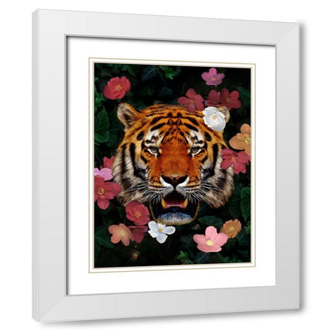 Peeking Floral Beast White Modern Wood Framed Art Print with Double Matting by Prime, Marcus